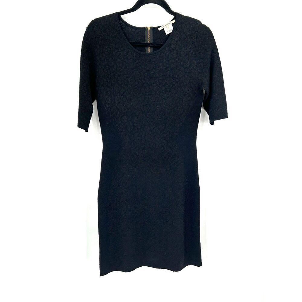 GERARD DAREL Black Textured Wool Blend Half Sleeve Sheath Mini Dress Size Large